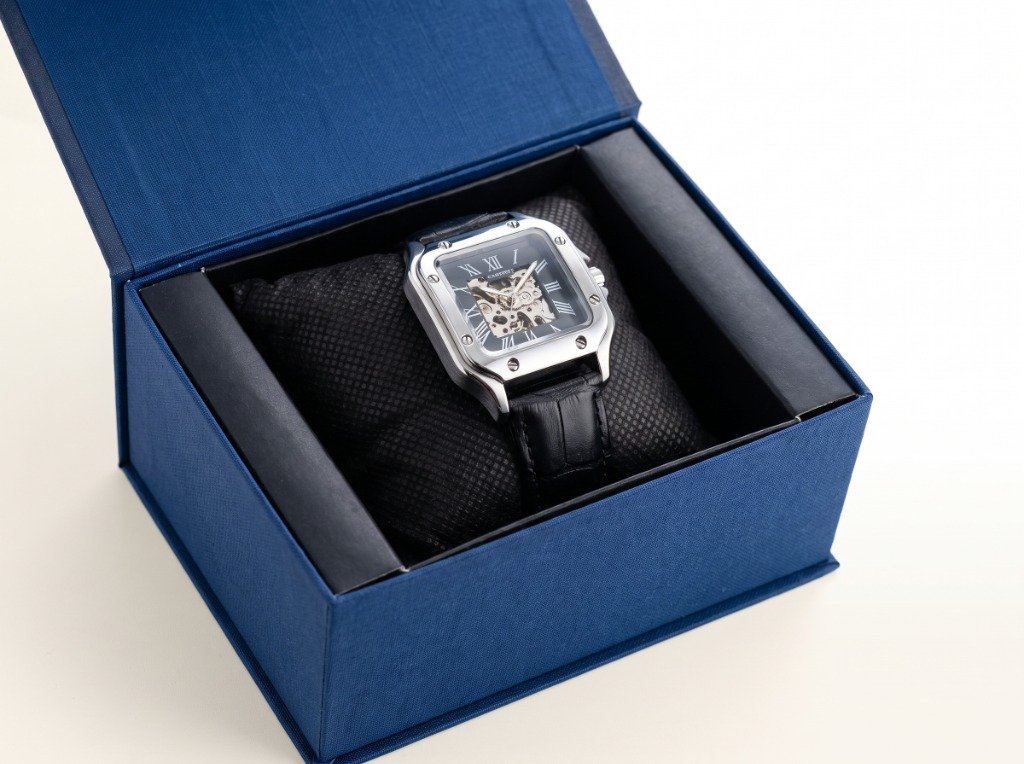 MD Santos Square Skeleton Steel Watch