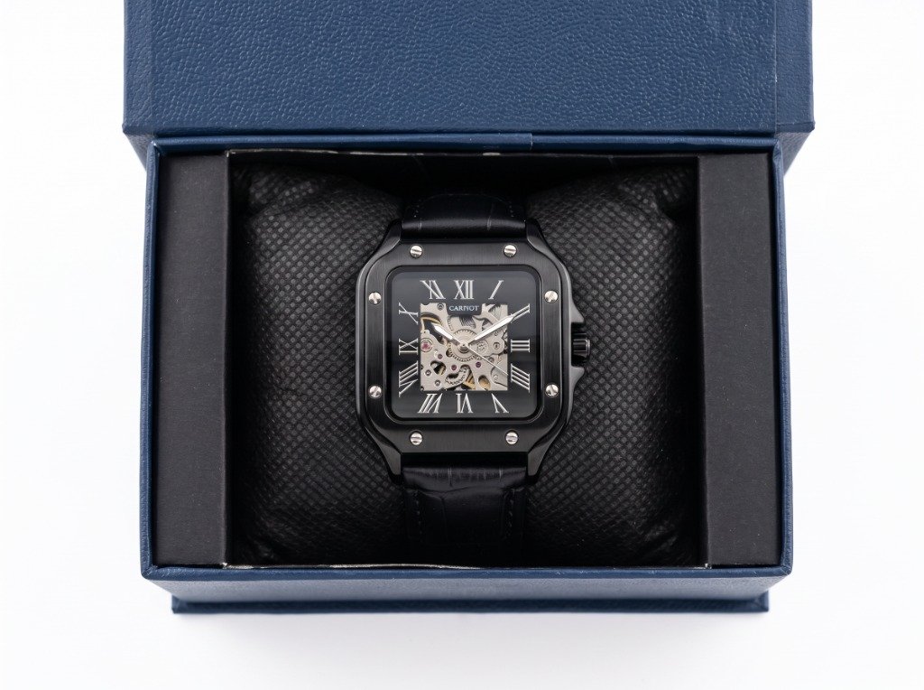 MD Stealth Black Square Skeleton Watch